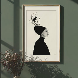 Poster Perfil Serene: Retrato de Moda Raven & Ramificaçõe