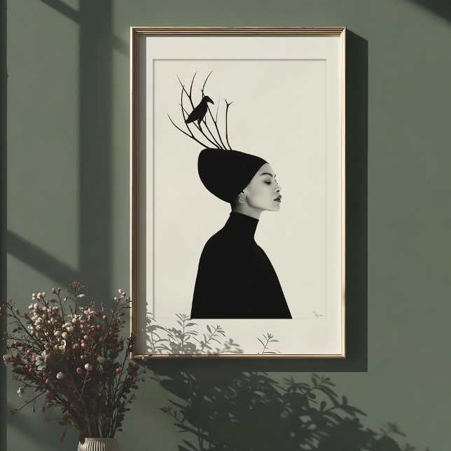 Poster Perfil Serene: Retrato de Moda Raven & Ramificaçõe (Criador carregado)