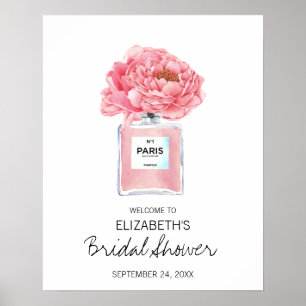 Poster Perfume Peônias Rosa Bridal Shower Boas-Vindas Flo