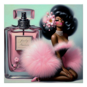 Póster Perfume Rosa Pin-Up Preto da Elegância Vintage