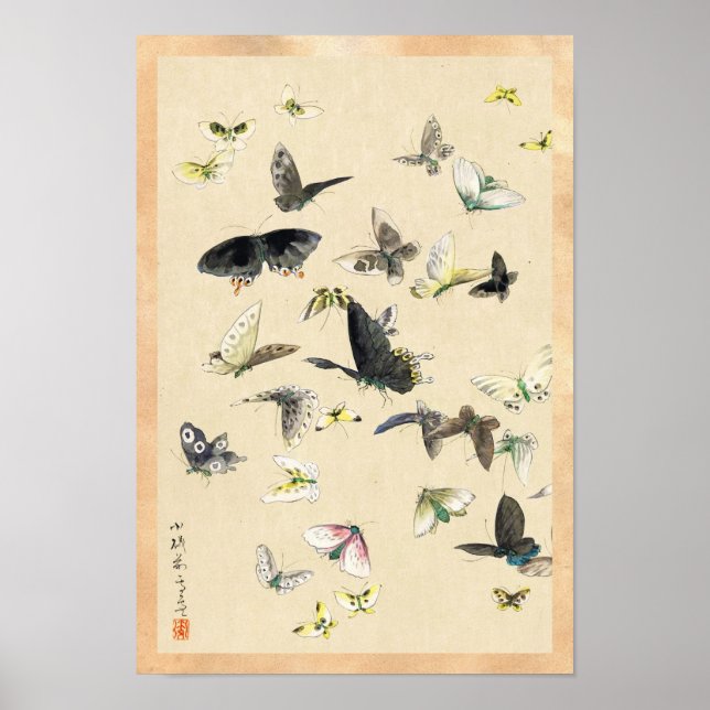 Poster pergaminho da borboleta ukiyo-e legal japonês (Frente)