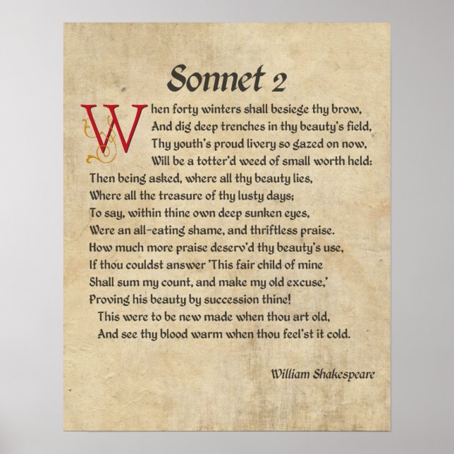Poster Pergaminho do Sonnet 2 Shakespeare (Frente)
