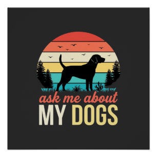Póster Pergunte-me sobre meus cães Retro pôr do sol_1