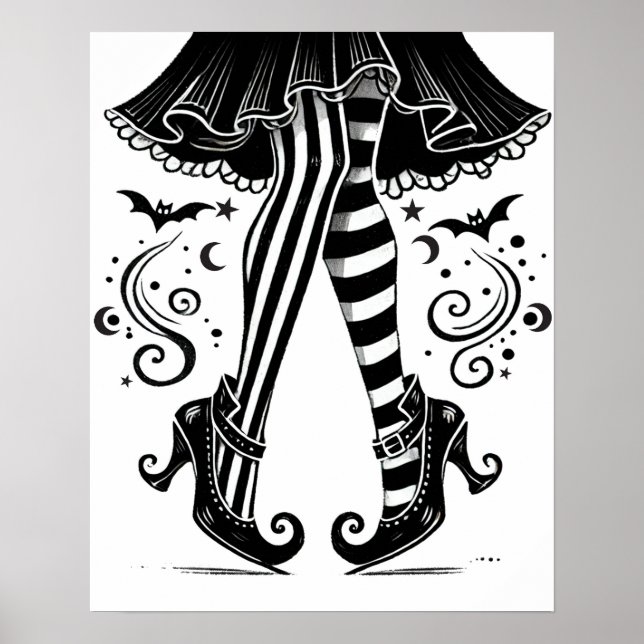 Poster Pernas de Bruxa Preta e Branca Caprichosas de Hall (Frente)
