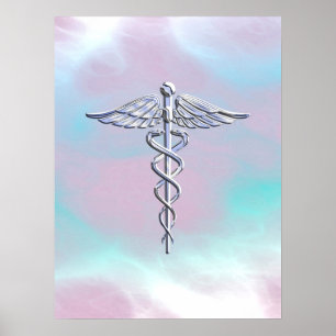 Póster Pérola médica da mãe do símbolo do Caduceus de