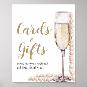 Poster Pérolas Douradas e Cartões de Champanhe Prosecco e