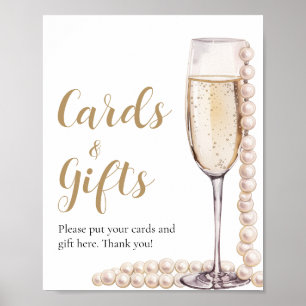 Poster Pérolas Douradas e Cartões de Champanhe Prosecco e
