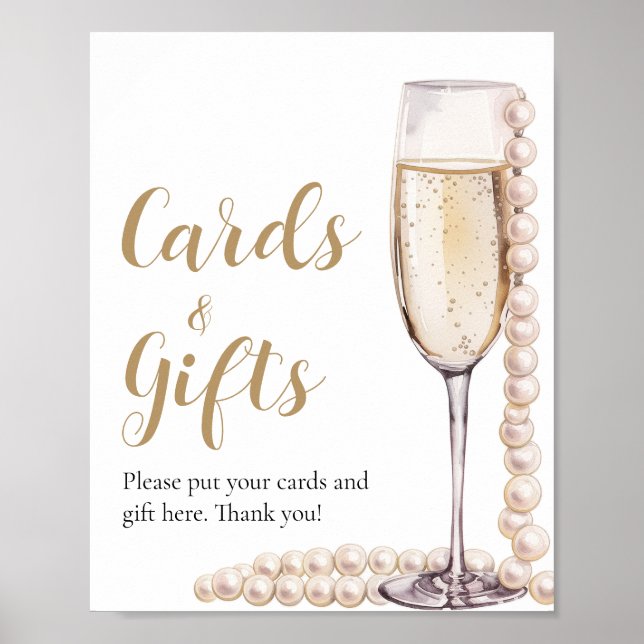 Poster Pérolas Douradas e Cartões de Champanhe Prosecco e (Frente)