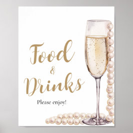 Poster Pérolas Douradas e Comidas de champanhe Prosecco e
