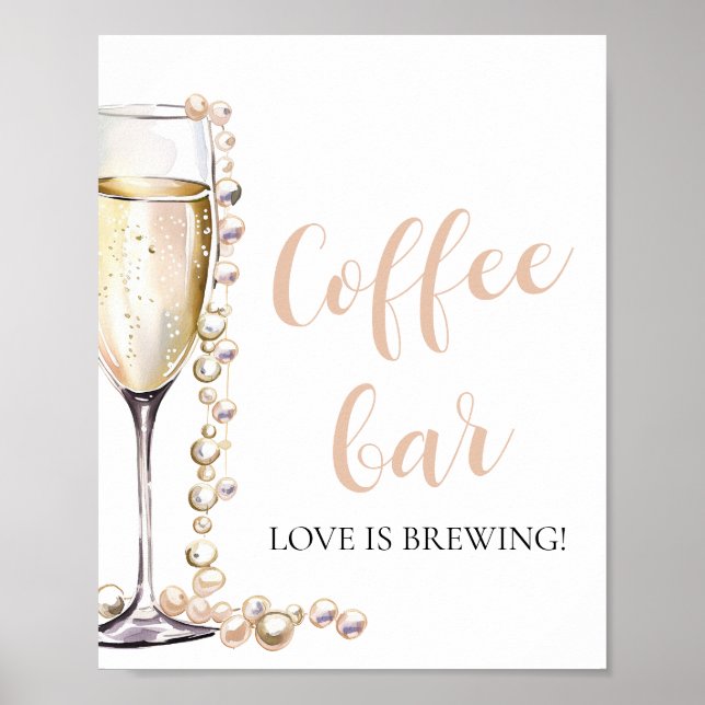 Poster Pérolas Douradas Elegantes e Sinal de Bar de Café  (Frente)