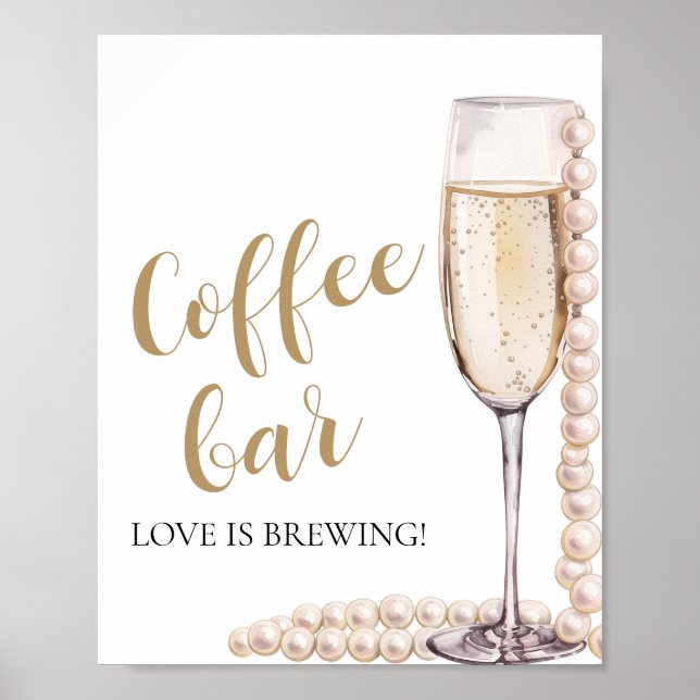 Poster Pérolas Douradas Elegantes e Sinal de Bar de Café  (Frente)