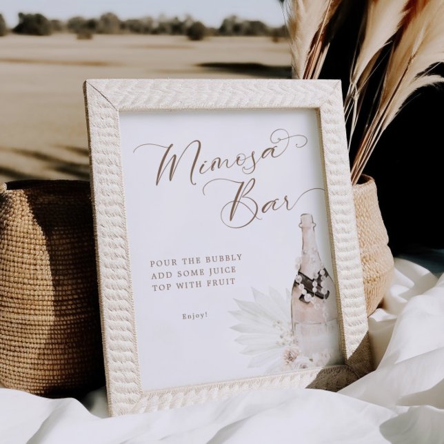 Poster Pérolas Neutras e Sinal de Bar Prosecco Mimosa (Criador carregado)