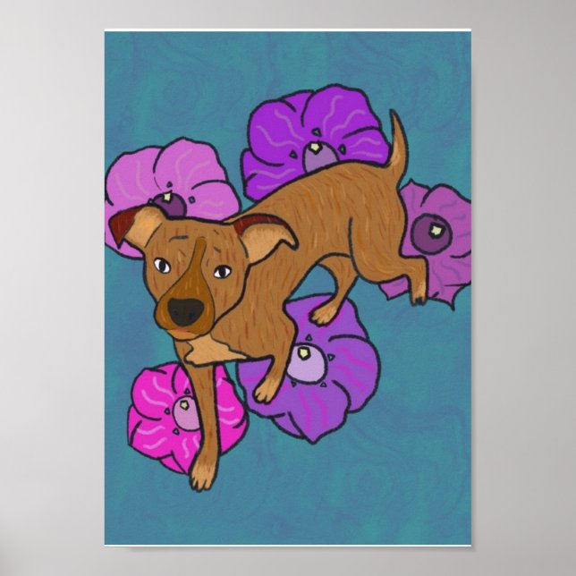 Poster Perro amigable con fondo botánico (Frente)