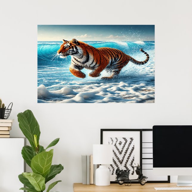 Poster Perseguição Selvagem de Tiger no Oceano (Escritório em casa)