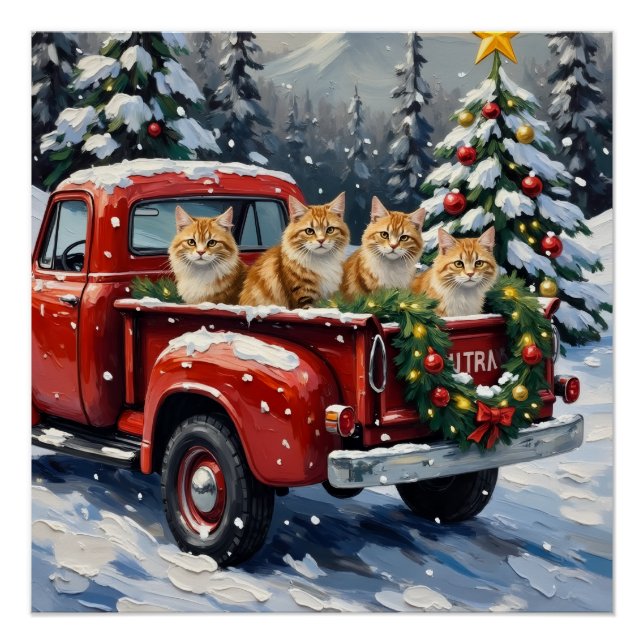 Póster Persian Cat Christmas Red Truck Holiday (Frente)