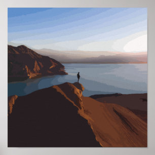 Poster Person Standing on Brown Rock Formation Near Body