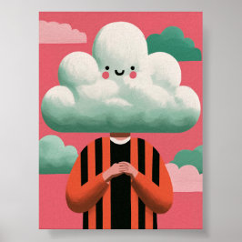 Poster Personagem Cabeça de Nuvem Arte Surreal Excêntrica