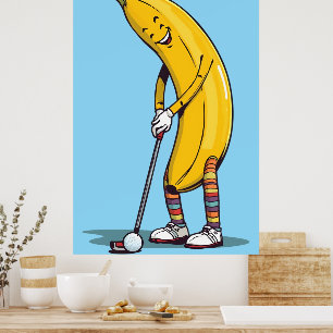 Poster Personagem de Banana de Golfe Engraçado Balançando