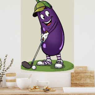 Poster Personagem de Berinjela de Golfe Divertido: Vege G