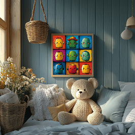Poster Personagem de Cacto Divertido em Grid para Decoraç