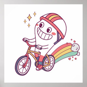 Poster Personagem de desenho animado alegre na Bicicleta