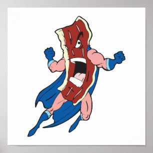 Poster personagem de desenho animado bacon super-herói
