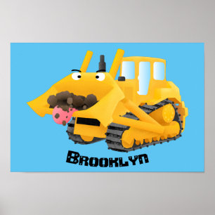 Poster Personagem de desenho animado de bulldozer amarelo