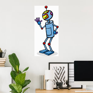Poster Personagem de Robô Futurista Retrô Acenando