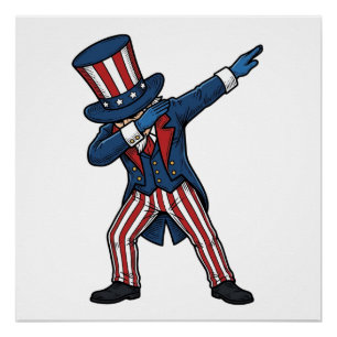 Póster Personagem Patriótico Dabbing Design Vetorial Vint