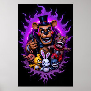Poster Personagens Animados FNAF se Reunindo com Roxo