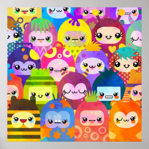Poster Personagens de Desenho Animado Coloridos e Fofos