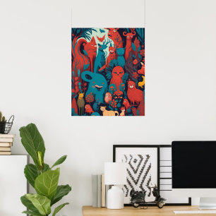 Poster Personagens de desenho animados de estilo capricho