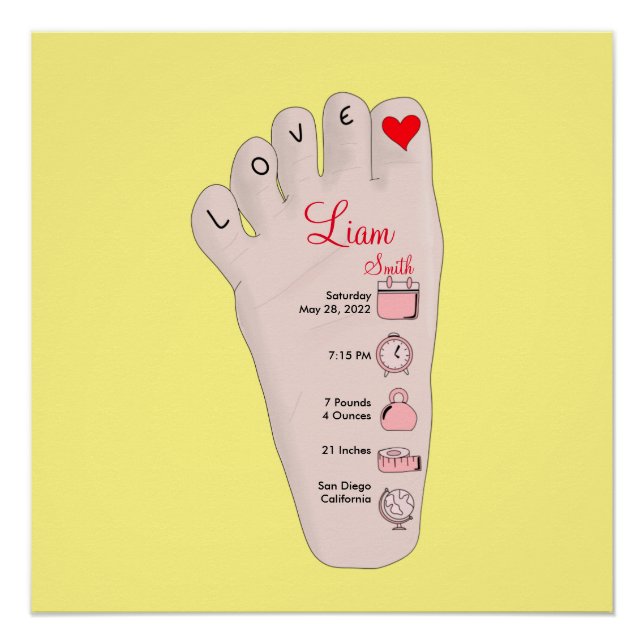 Póster Personalised New Baby Gift Birth Stats Details Pos (Frente)