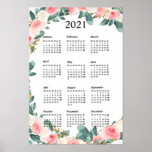 Poster Personalisierbar Kalender 2021 Floral