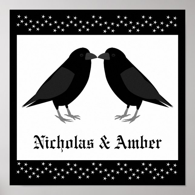 Poster Personalização do Casamento Gótico Beijando Ravens (Frente)
