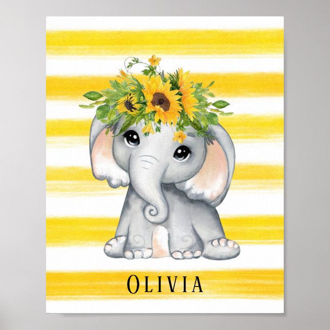 Poster Personalização do Elefante Chic Sunflower (Frente)