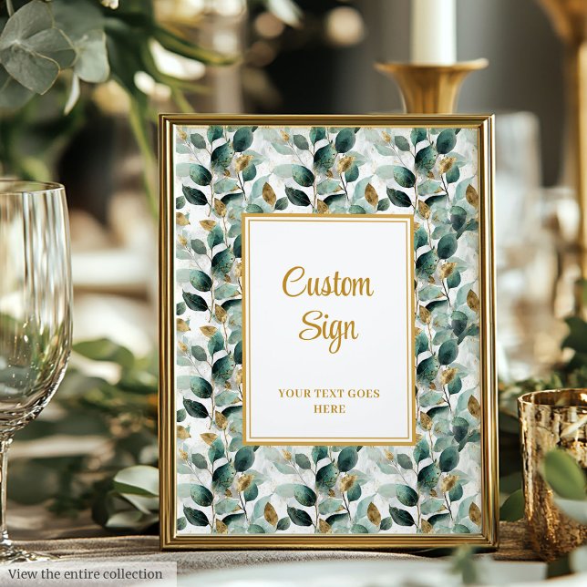 Poster Personalização Formal de Casamento Verde Verde Dou (Formal Emerald Green Gold Greenery Wedding Custom Poster )