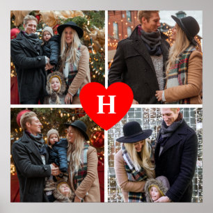 Poster Personalizado 4 Colagem de Fotos Vermelho Monogram