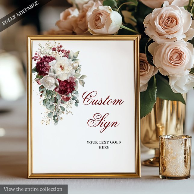 Poster Personalizado de Casamento Dourado Romântic (Romantic Boho Burgundy Gold Wedding Custom Poster)