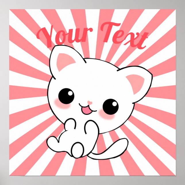 Poster Personalizado de Kawaii White Kitten (Frente)