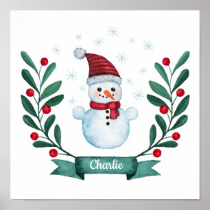 Poster Personalizado de Neve de Aquarela de Natal