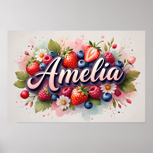 Poster Personalizado de Nome Floral de Frutas "Ame (Frente)