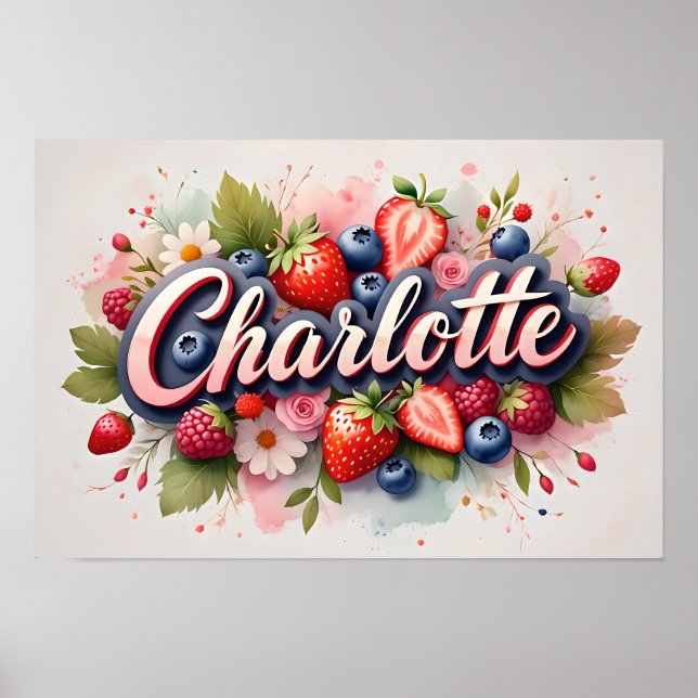 Poster Personalizado de Nome Floral de Frutas "Cha (Frente)