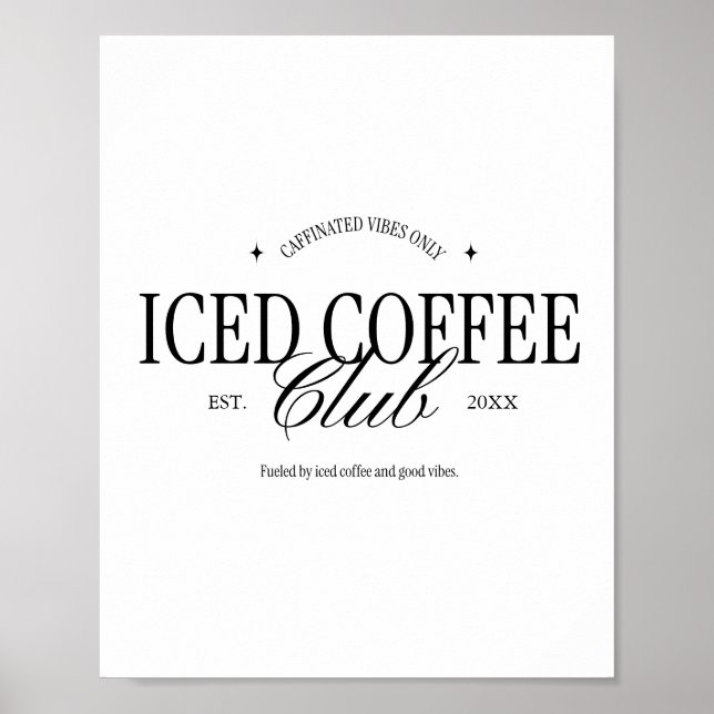 Poster Personalizado Do "Iced Coffee Club" Da Tipografia  (Frente)
