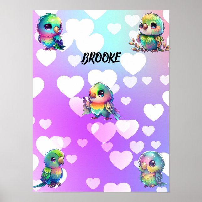 Poster personalizado do Rainbow Bird & Hearts (Frente)