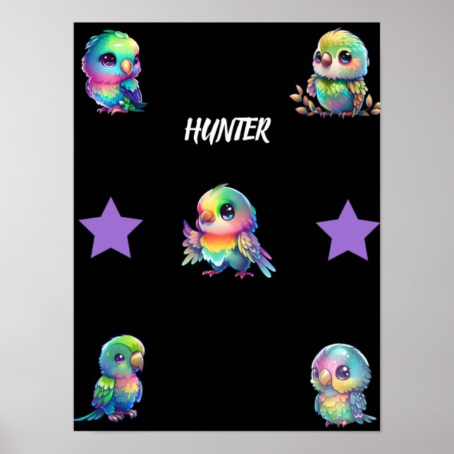 Poster personalizado do Rainbow Bird & Stars (Frente)