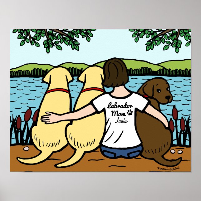 Póster Personalizados três Labradores e mãe (Frente)