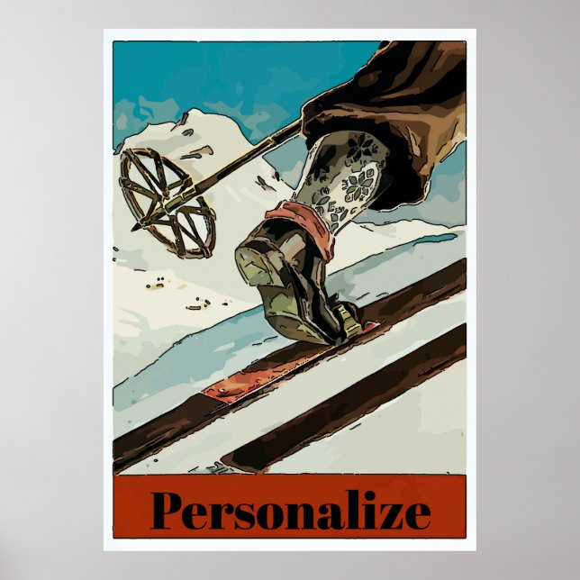 Poster Personalizar, adicionar texto, Esqui de neve de mo (Frente)