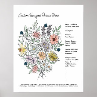 Poster Personalizar Buquê de Flor de Nascimento