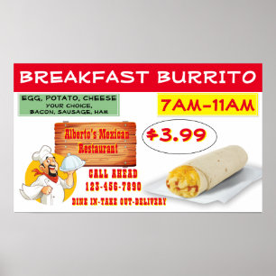 Poster Personalizar Burrito de Café da Manhã de Restauran
